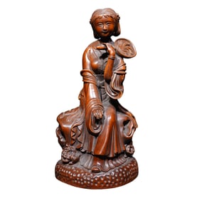 Vintage Chinese Boxwood Wood Carved Beautiful Woman Statue