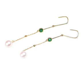 A Pair Exquisite 18K Gold Inlay Gem & Pearl Earring
