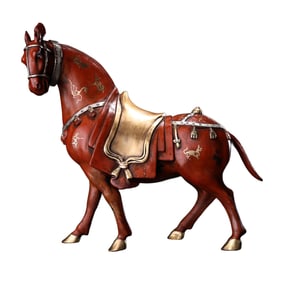 Vintage Chinese Gilt Gold Copper Fortune Horse Statue