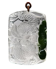 Beautiful Green Crystal Carved Fortune Dragon Pendant w Hand Woven Beads Necklace
