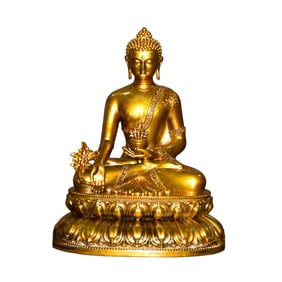 Vintage Gilt Gold Copper Medicine Buddha Statue
