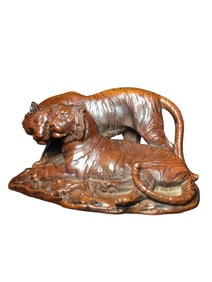 Old Chinese Boxwood Wood Carved Tiger Statue