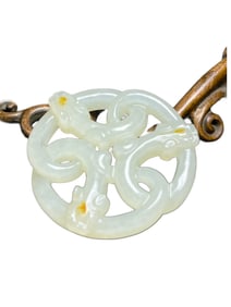 Openwork Chinese Natural Hetian Jade Snake Pendant