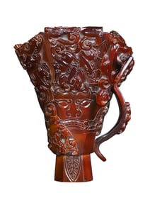 Vintage Ox Horn Carved Chi Dragon Wine Cup