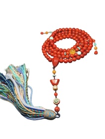 Hand Woven Chinese Nanhong Agate & Beeswax & Turquoise Beads Necklace