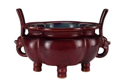 Chinese Jun Kiln 3 Leg Double Ear Porcelain Incense Burner
