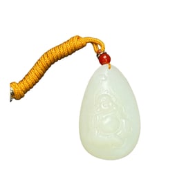 Chinese Hetian Jade Carved Laughing Buddha Pendant