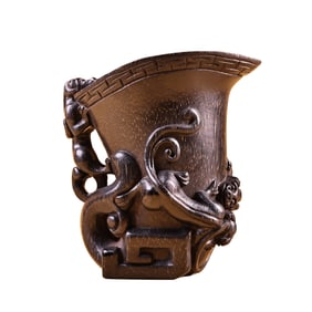 Vintage Ox Horn High Relief Chi Dragon Wine Cup