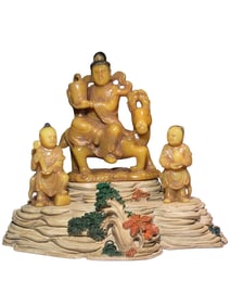 A Set Superb Chinese Tianhuang Stone Carved Figure Statue w Base