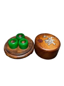 Three Green Jade Thumb Ring w Huali Wood Box