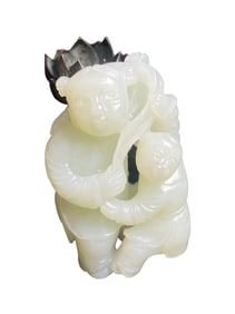 Chinese White Hetian Jade Fortune Kids Pendant