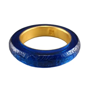Inside Diameter 57mm Beautiful Inlaying Gold Edge Blue Peking Glass Bracelet
