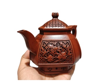 Openwork Chinese Yixing Zisha Teapot w Artist Signed