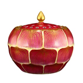 Chinese Gilt Edge Famille Rose Lotus Flower Porcelain Incense Burner