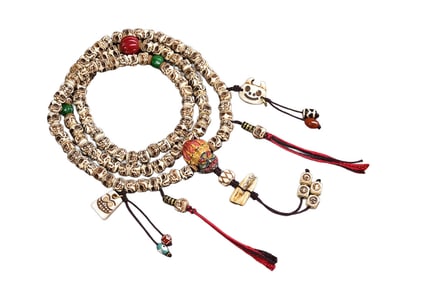 Vintage Tibetan Bone Carved Skull Beads Necklace