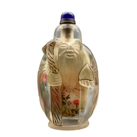 Chinese Peking Glass Inside Painting Mountain River Scene Design Longevity Taoism Deity Snuff Bottle