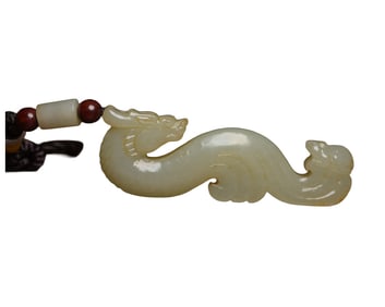 Old Chinese Hetian Jade Carved Fortune Dragon Pendant