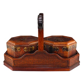 Vintage Chinese Zitan Wood Handle Food Box