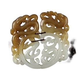 A Pair Superb Openwork Chinese Hetian Jade Dragon Phoenix Pendant