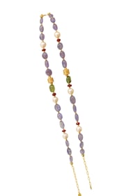 Hand Woven 18K Gold Buckle & Tanzanite & Pearl Beads Necklace