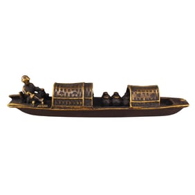 Vintgae Chinese Brass Figures & Boat Statue
