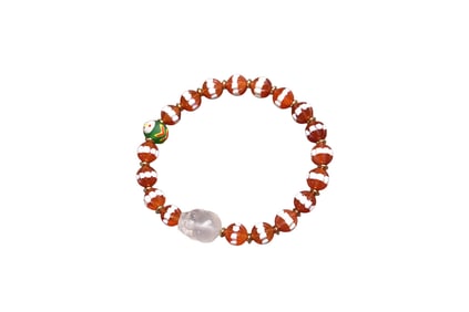 Hand Woven Peking Glass & Agate Carved Fortune Pig Beads Bracelet