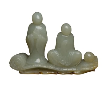 Chinese Hetian Jade Carved Buddha Incense Burning Tool Statue