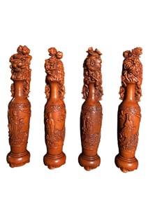 A Set Four Chinese Boxwood Wood Carved Beautiful Woman Statue
