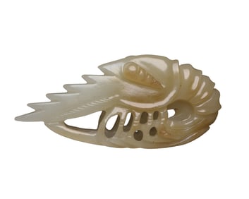 Chinese Natural Hetian Jade Carved Shrimp Pendant