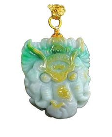 Exquisite Jadeite Carved Elephant Pendant w Hand Woven Beads Necklace