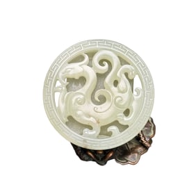 Chinese Hetian Jade Carved Fortune Dragon Belt Buckle