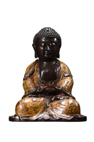 Vintage Chinese Gilt Gold Copper Cloisonne Siddhartha Buddha Statue