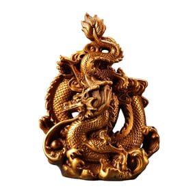 Vintage Chinese Gilt Gold Copper Fortune Dragon Statue
