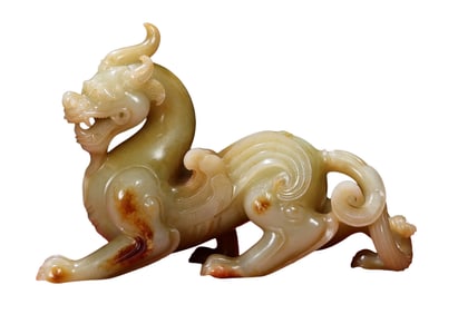 Vintage Chinese Hetian Jade Carved Unicorn Statue