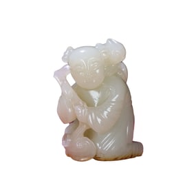 Chinese White Hetian Jade Carved Kid Pendant