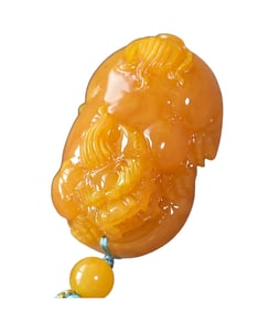 Beautiful Beeswax Carved Fortune Pixiu Pendant w Hand Woven Beads Necklace