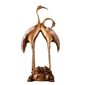 Vintage Chinese Gilt Gold Copper Crane & Dragon Turtle Statue