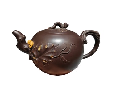 Antique Chinese Yixing Zisha Squirrel & Grape Design Teapot