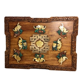 Vintage Chinese Huanghuali Wood Inlay Shell Fortune Bat Design Jewellery Box