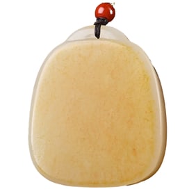 Chinese Natural Hetian Jade Lucky Pendant w Certificate