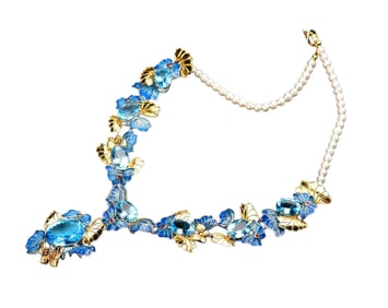 Exquisite 18K Gold Inlay Topaz Enamel Butterfly Pendant