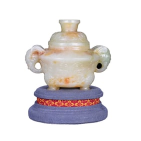 Superb Chinese Hetian Jade Carved Elephant Incense Burner