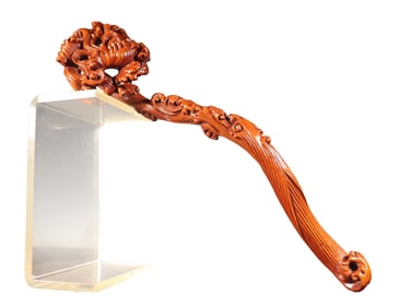 Openwork Chinese Boxwood Wood Carved Ruyi Statue
