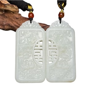 A Pair Superb Chinese Hetian Jade Carved Dragon Phoenix Pendant