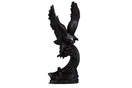 Vintage Chenxiang Wood Carved Eagle Statue w Box
