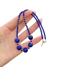Beautiful 925 Silver Plated Gilt Gold Inlay Lapis Lazuli Beads Necklace