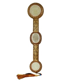 Exquisite Chinese Gilt Gold Copper Inlay White Hetian Jade Carved Fortune Dragon Ruyi Scepter Statue