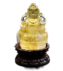 Exquisite Yellow Crystal Carved Yellow Jambhala Statue