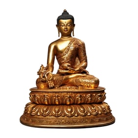 Superb Old Tibetan Gilt Gold Copper Medicine Buddha Statue