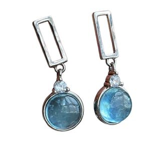 A Pair Beautiful 925 Sivler Inlay Aquamarine Earring